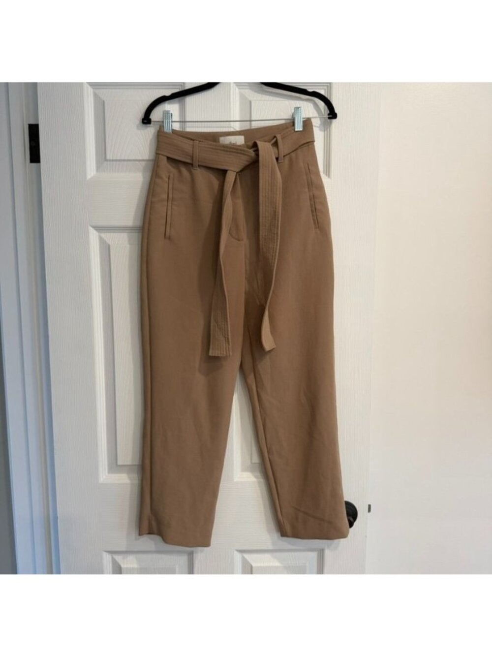 Wilfred Aritzia High Rise Tan Tie Front Straight Leg Ankle Pants Size 4